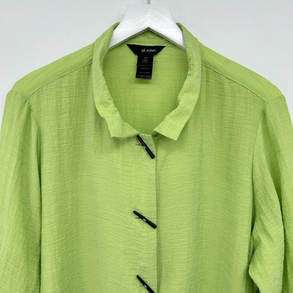 Ali Miles Tunic Top Shirt Size 1X Crinkle Button Up Crochet Artsy Boho Statement - Picture 4 of 16